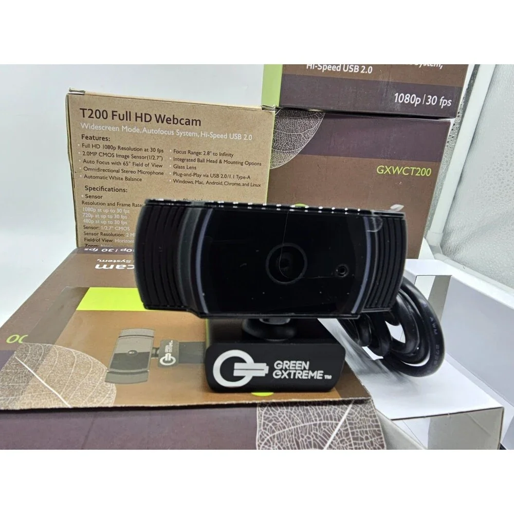 LOT of 4: GREEN GXTREME T200 Full HD 1080p Webcams - Autofocus Mic USB 2.0 PC Ma